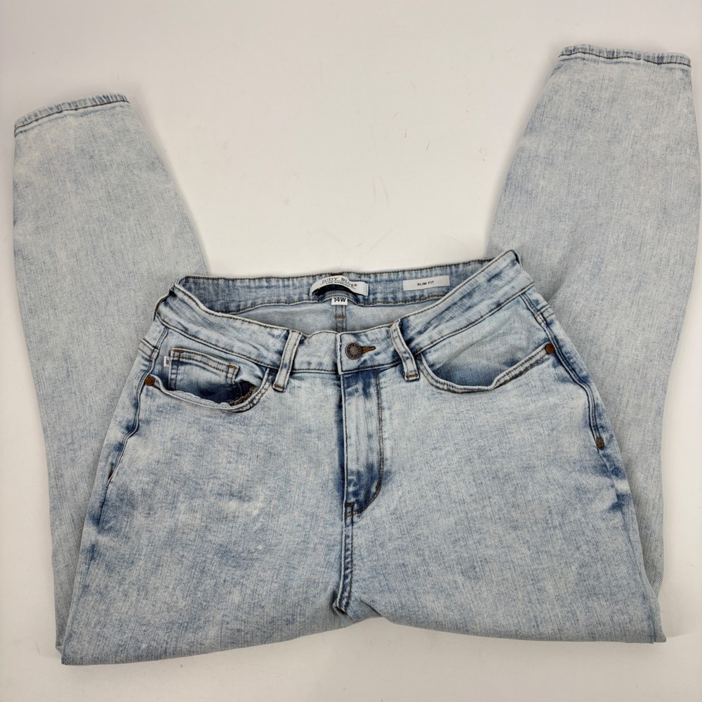 Judy‎ Blue Slim Fit Blue Jeans 14W Acid Light Wash High Rise Stretch